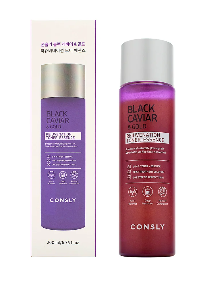Тонер-эссенция с черной икрой и золотом |200 ml| CONSLY Black caviar & gold rejuvenation