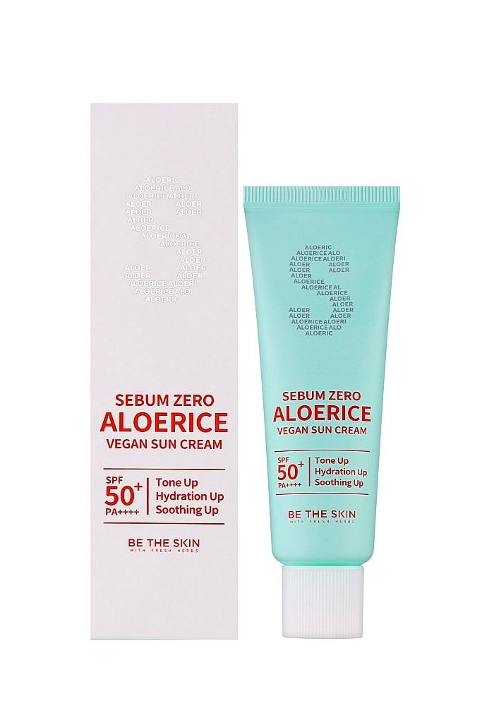 Солнцезащитный крем для лица матирующий |50 ml| BE THE SKIN Sebum Zero Aloerice Vegan Sun Cream SPF50+ PA++++