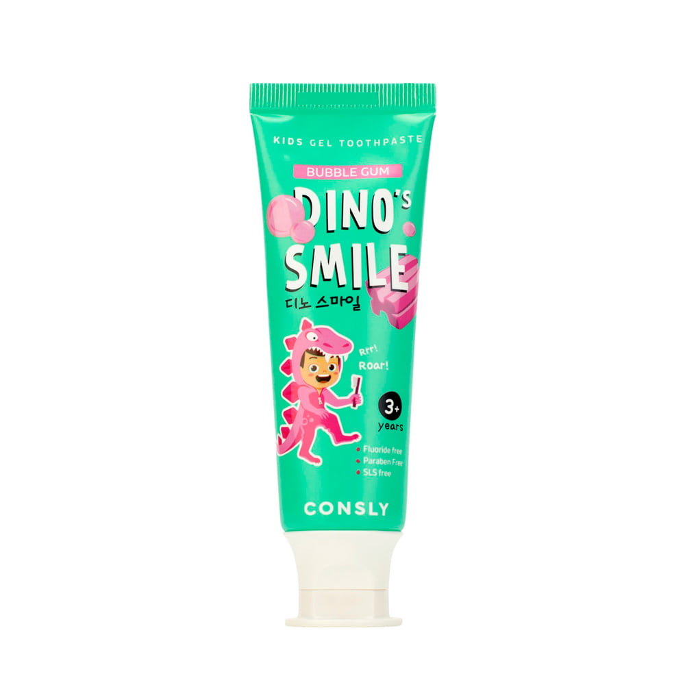 Consly_DINO’s_SMILE_bubblegum_01_procosmetics_by Паста зубная гелевая детская с ксилитом и вкусом жвачки CONSLY Dinos Smile Bubble Gum