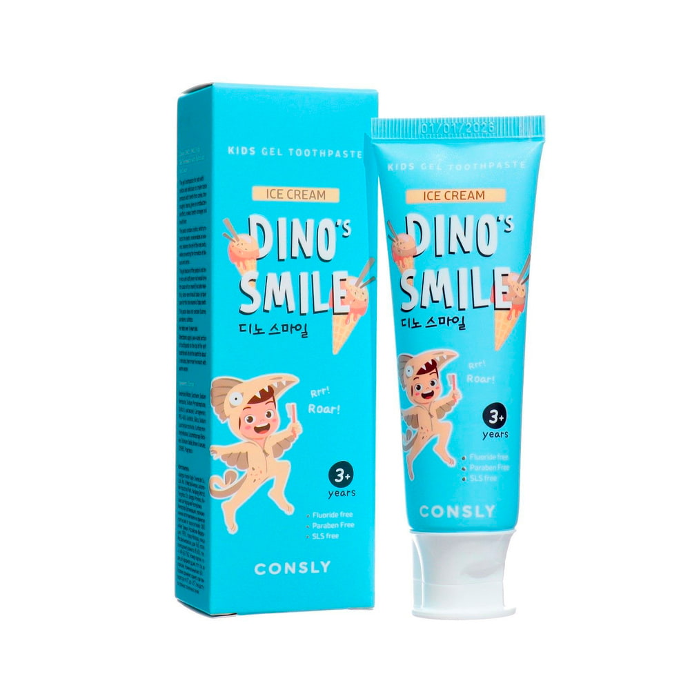 Consly_DINO’s_SMILE_IceCream_01_procosmetics_by Паста зубная гелевая детская с ксилитом и вкусом пломбира CONSLY Dinos Smile Ice Cream