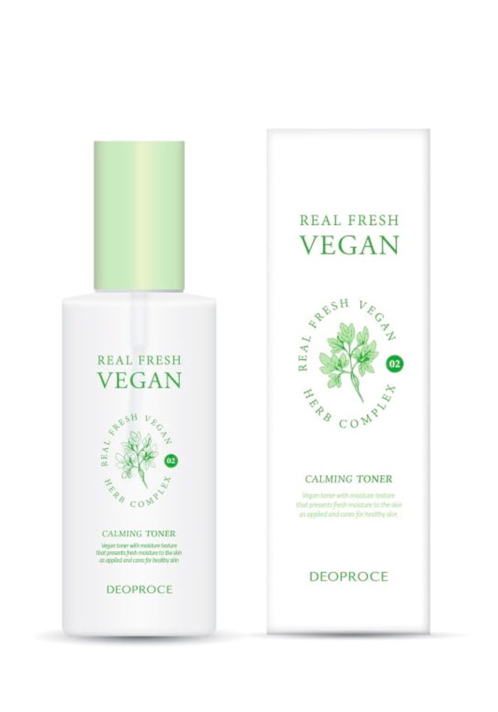 DEOPROCE_REAL_FRESH_VEGAN_CALMING_TONER_01_procosmetics_by Успокаивающий тонер для лица с растительными экстрактами |200 ml| DEOPROCE REAL FRESH VEGAN CALMING TONER