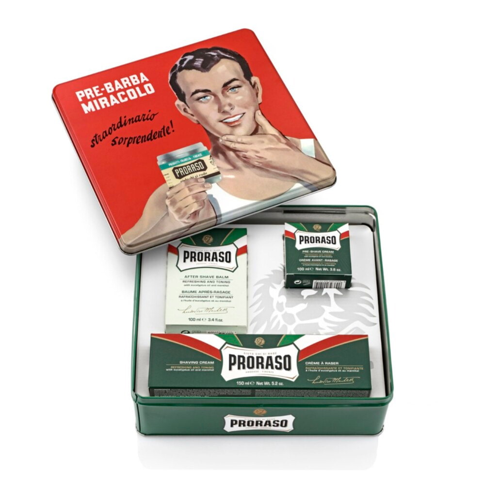 Набор для бритья в подарочной упаковке |3 в 1| PRORASO Green Vintage Selection Gino Gift Set (3 pcs)