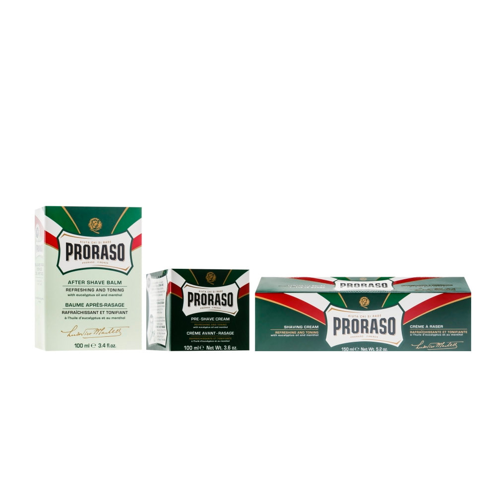 Набор для бритья в подарочной упаковке |3 в 1| PRORASO Green Vintage Selection Gino Gift Set (3 pcs)